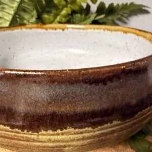 Handmade Stoneware Bowl: Speckled White Interior, Chai Glazed Exterior