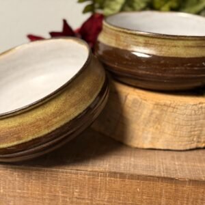 Handmade Stoneware Bowl, Speckled White Interior, Chai Tea Glazed Exterior