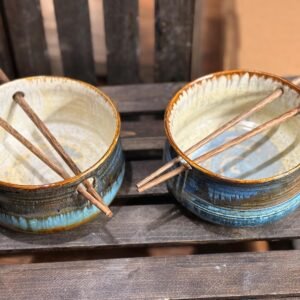 Stoneware noodle chop stick Bowl set of two.