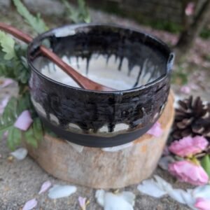 Handmade Stoneware Soup Bowl with Wooden Spoon,