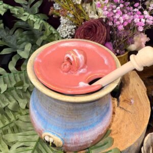 Bumble bee Honey pot jar with wood dabber .