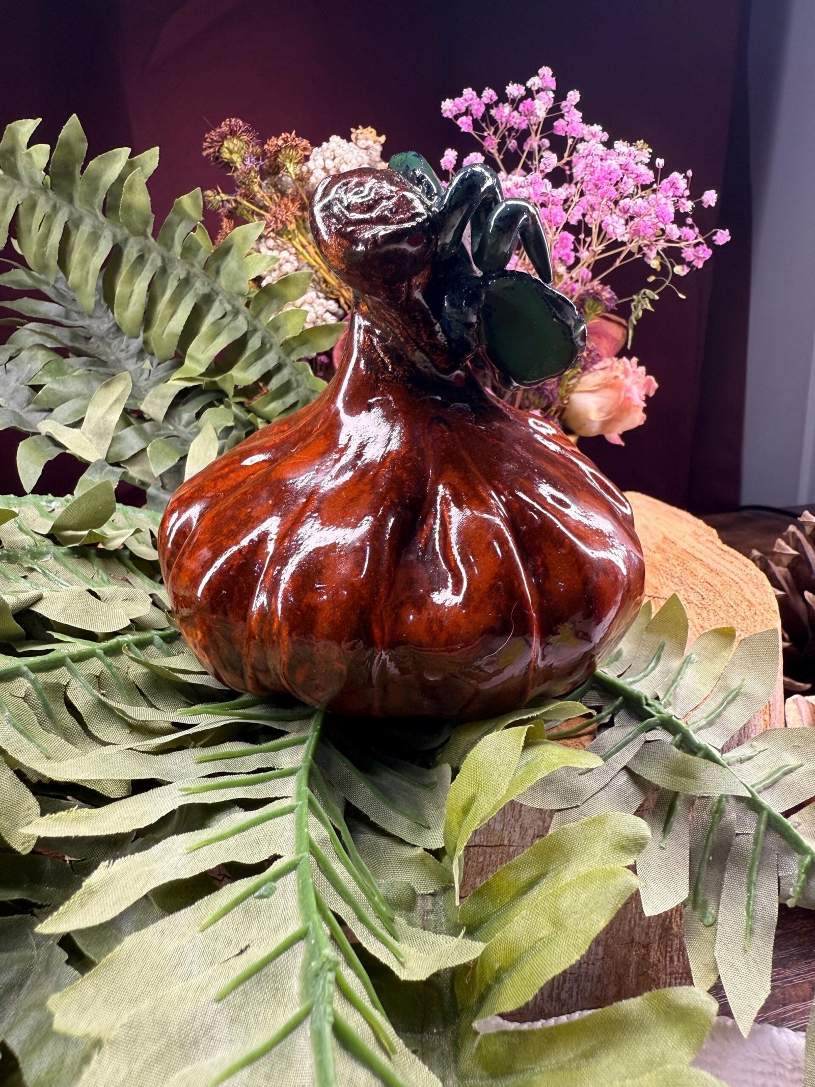 Hand made pinch pot pumpkin w/ snail.
