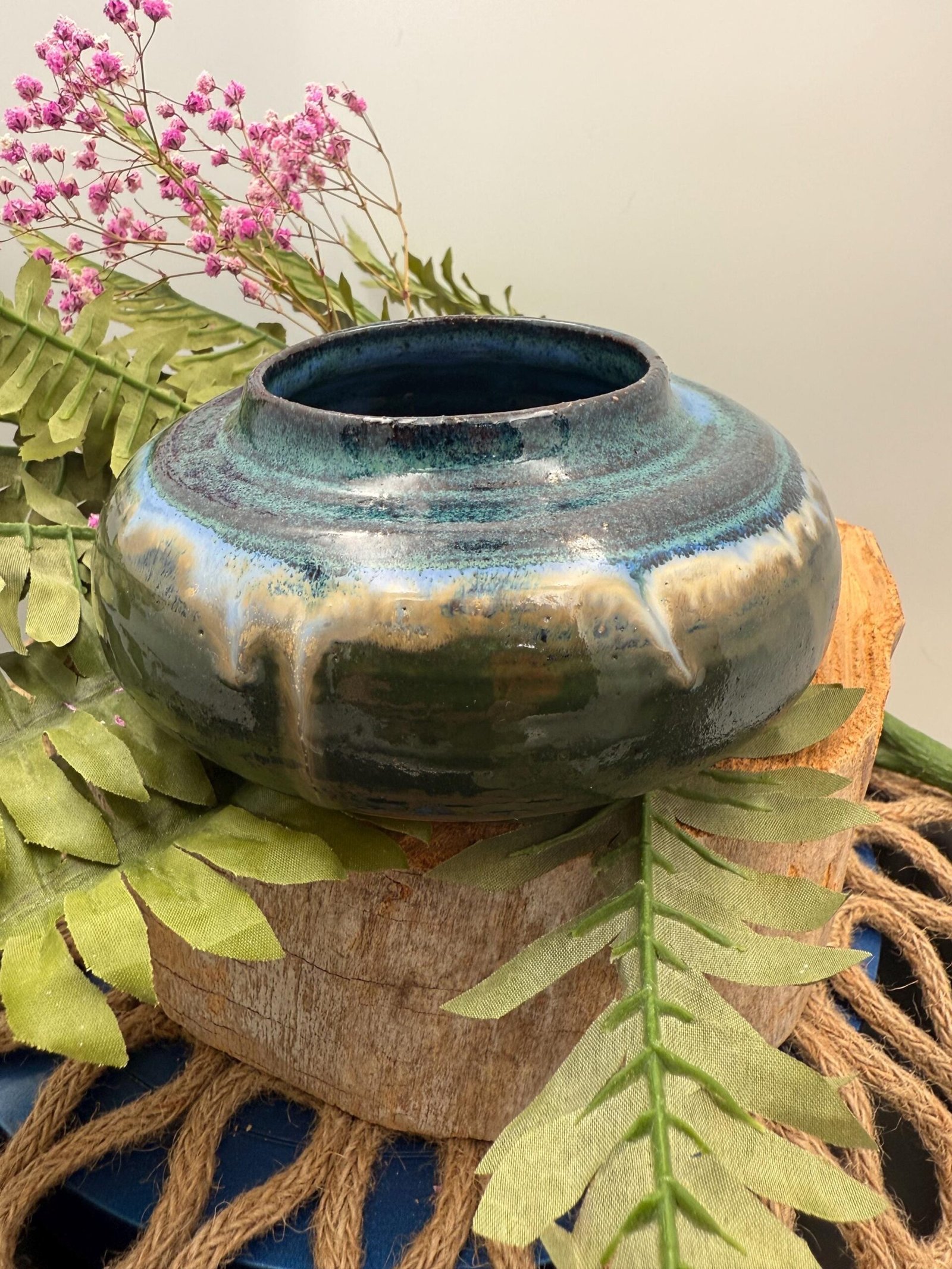 Handmade stoneware clay vase.