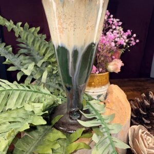 Hand made chalice/ champagne cup: Stoneware Clays/ adorable bird stamp.