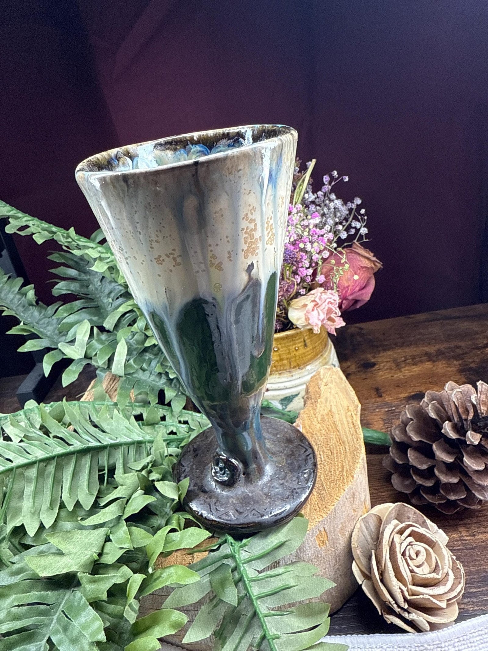 Hand made chalice/ champagne cup: Stoneware Clays/ adorable bird stamp. - Image 2