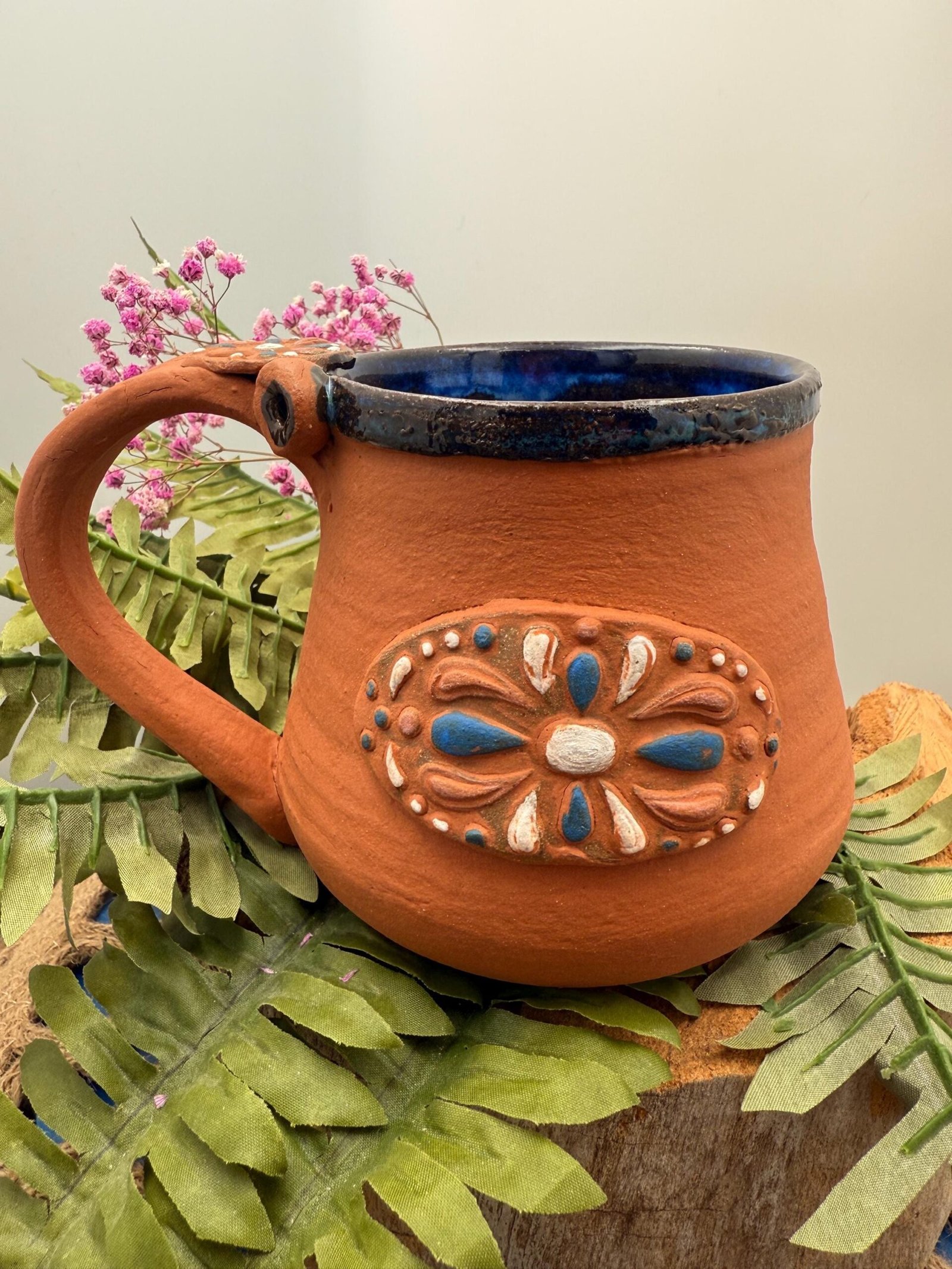 Southwestern terra-cotta and brilliant blue Coffee mug.16 oz