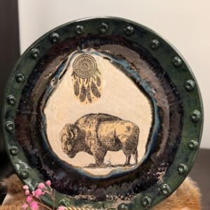 Handmade Stoneware Buffalo and Dream Catcher Plate Set, 10 inch