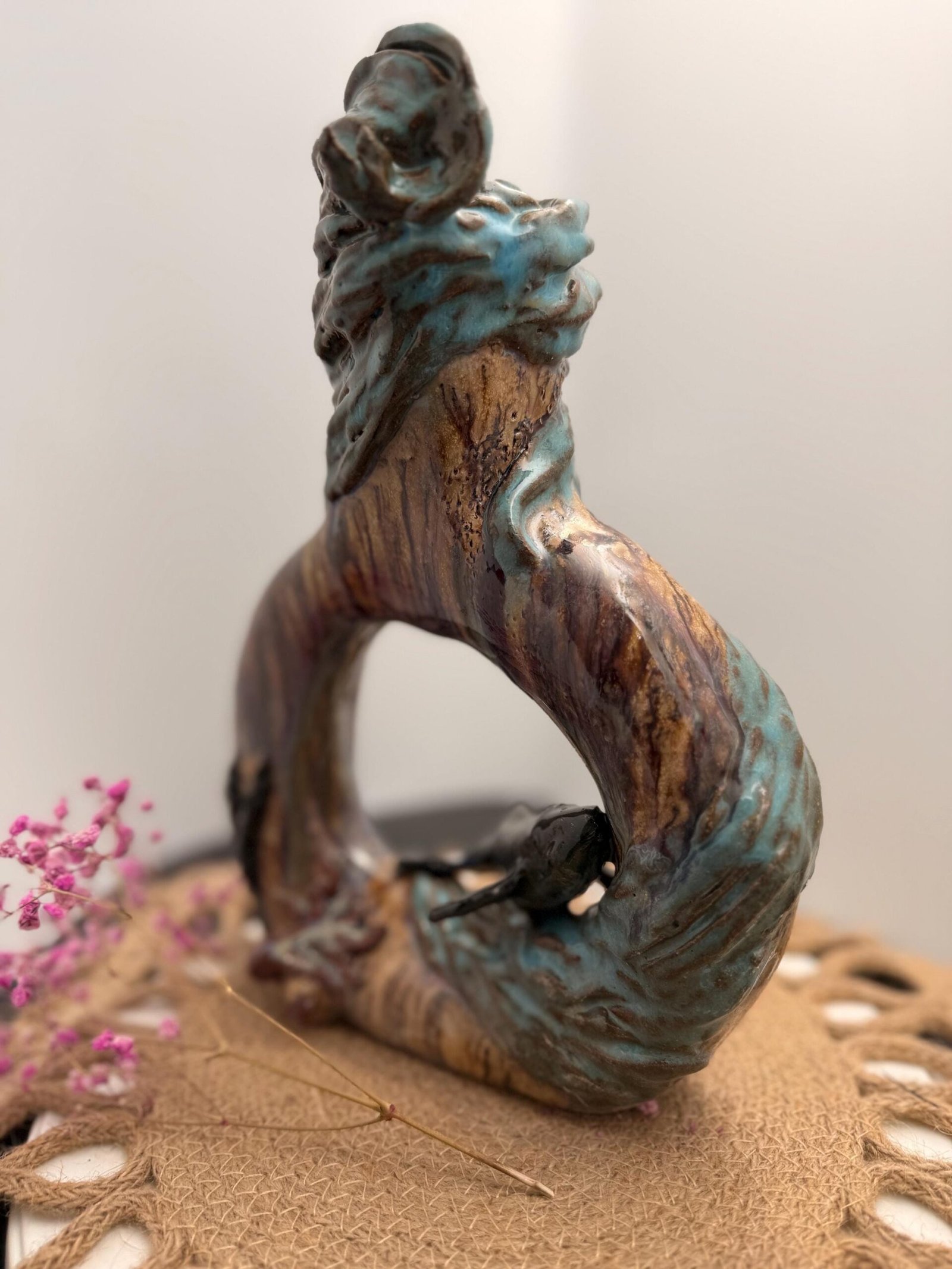 Hand sculpted stoneware blue whale vase. - Image 2