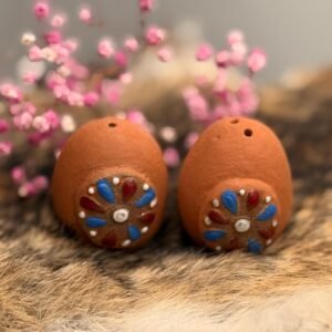 Terra cotta southwestern egg salt and pepper shaker set. Handmade.