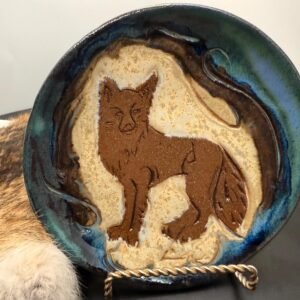 Handcrafted Stoneware Fox Plate, Decorative Rimmed Dish (8")
