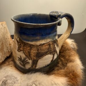 Fox and hare bunny  Coffee mug. Handmade stoneware pottery.