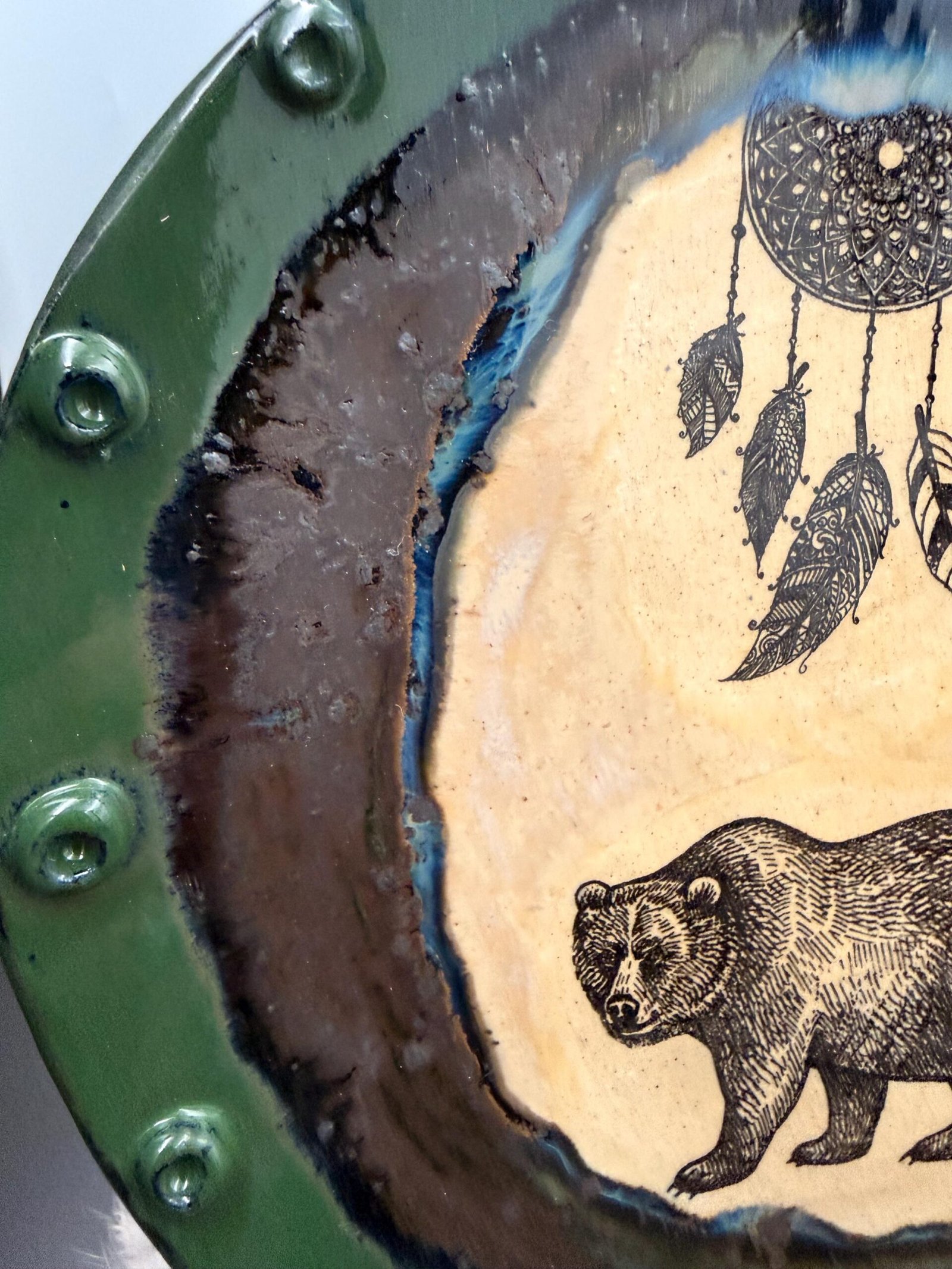 Handcrafted Stoneware Bear Dreamcatcher Plate, 10"