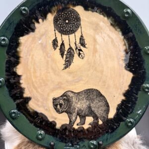Handcrafted Stoneware Bear Plate, Dreamcatcher Design, 10 Inch