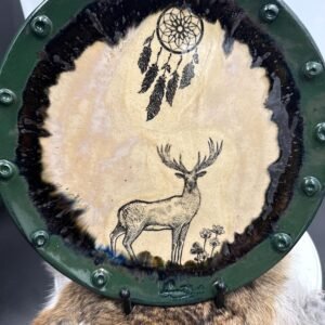 Handcrafted Stoneware Deer Plate: Forest Dreamcatcher Dinnerware, 10"