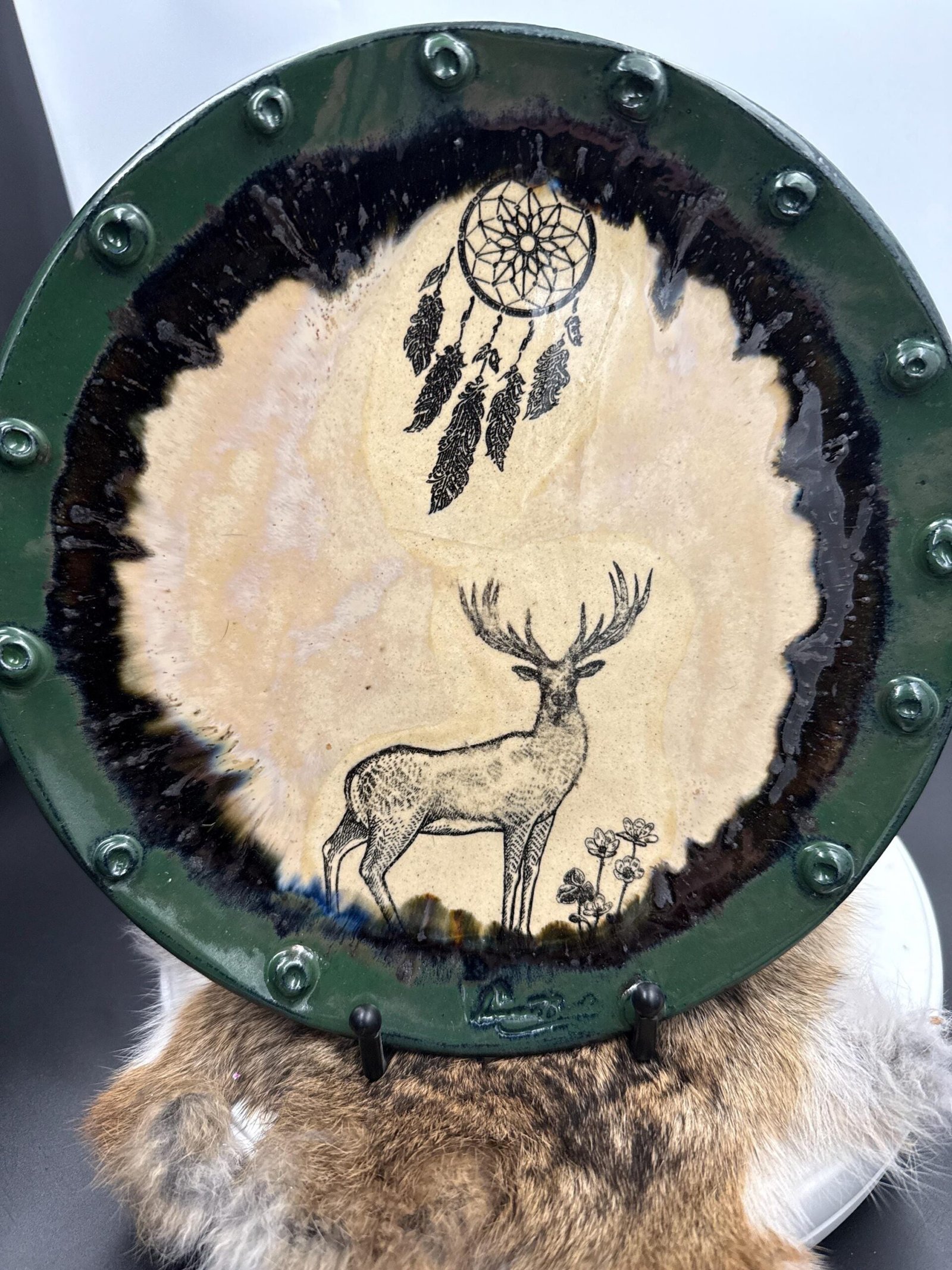 Handcrafted Stoneware Deer Plate: Forest Dreamcatcher Dinnerware, 10"