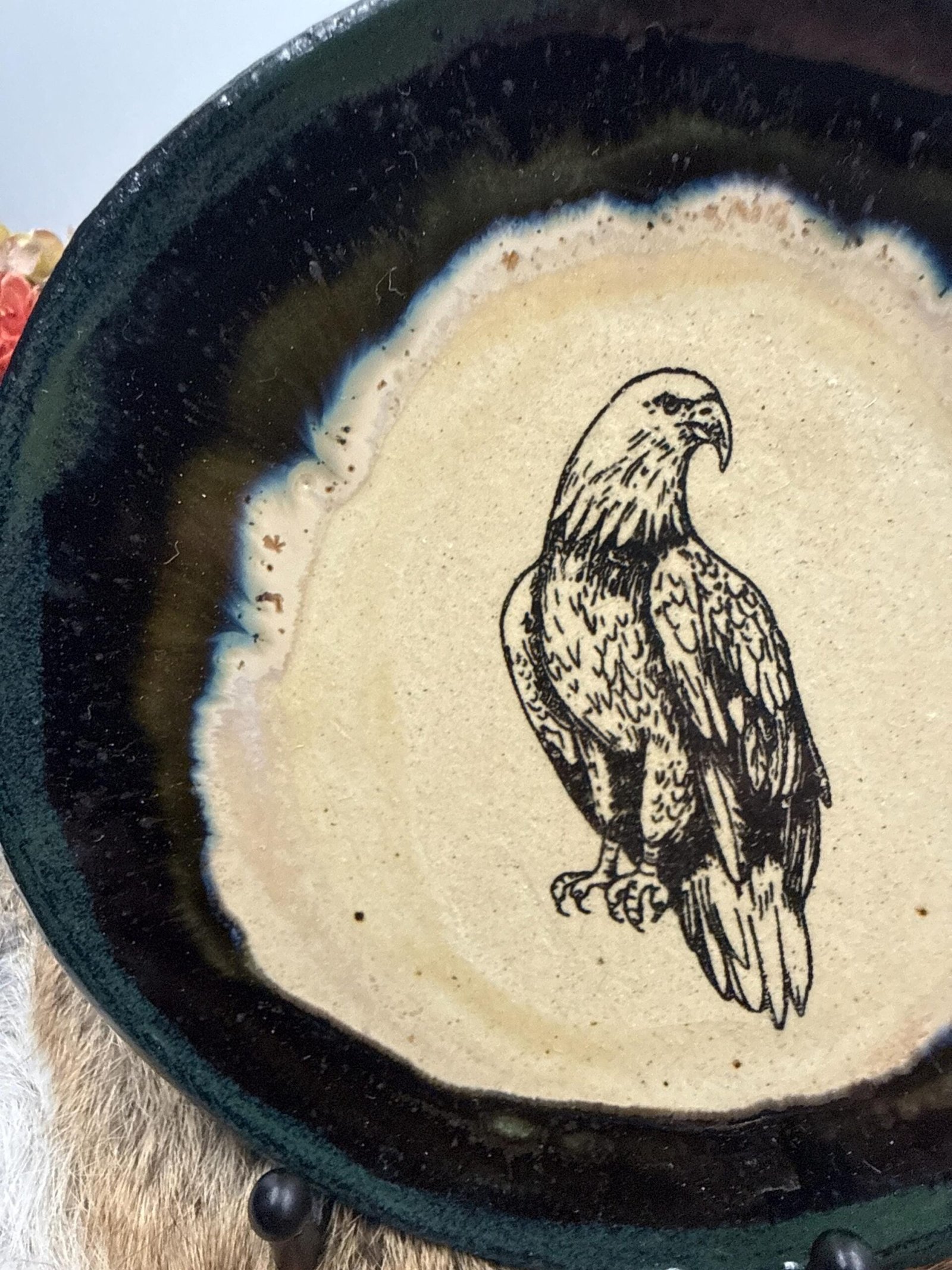Majestic eagle hand made stoneware plate . 7”