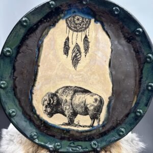 Handcrafted Stoneware Buffalo & Dreamcatcher Plate, 10"
