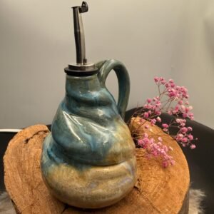Wonderfully Wonky oil decanter hand made stoneware pottery.