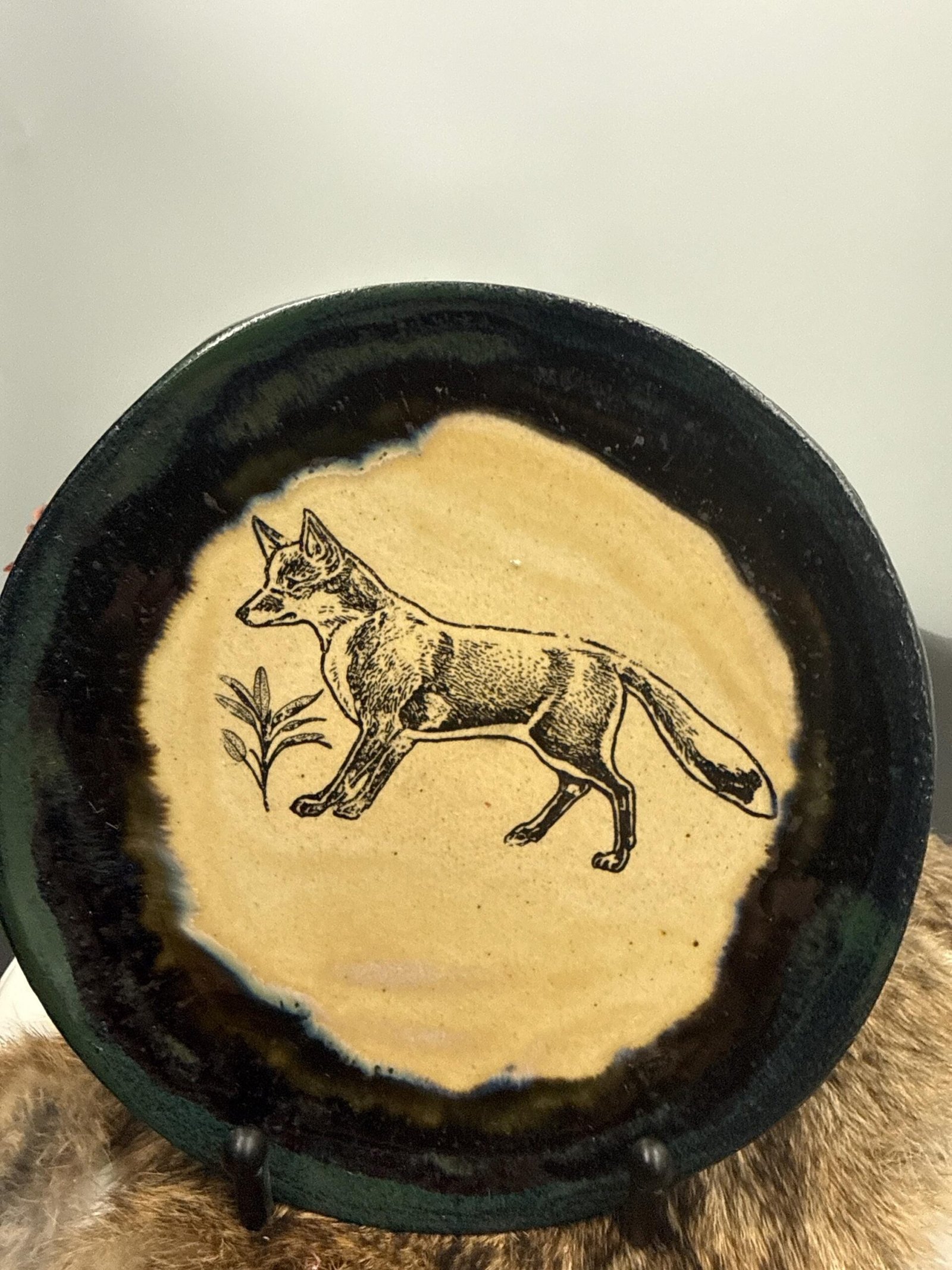Handcrafted Stoneware Fox Plate, Forest Core Decor (7 inch)