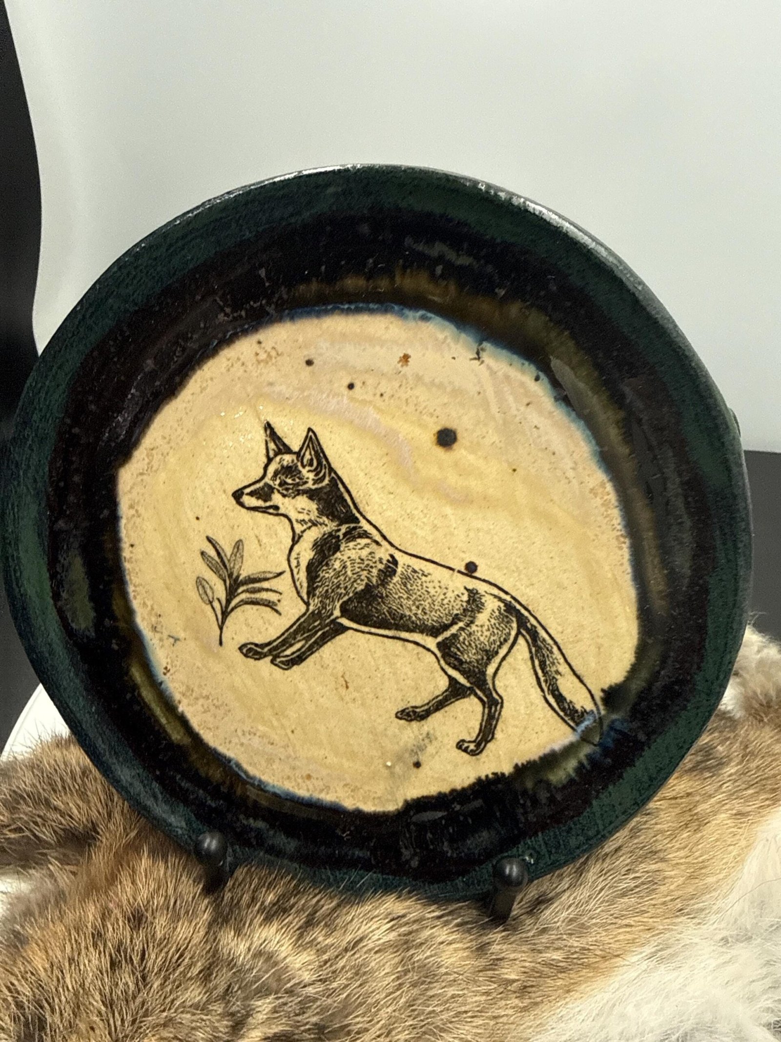 Handcrafted Stoneware Fox Plate, Forest Core Decor (7 inch)