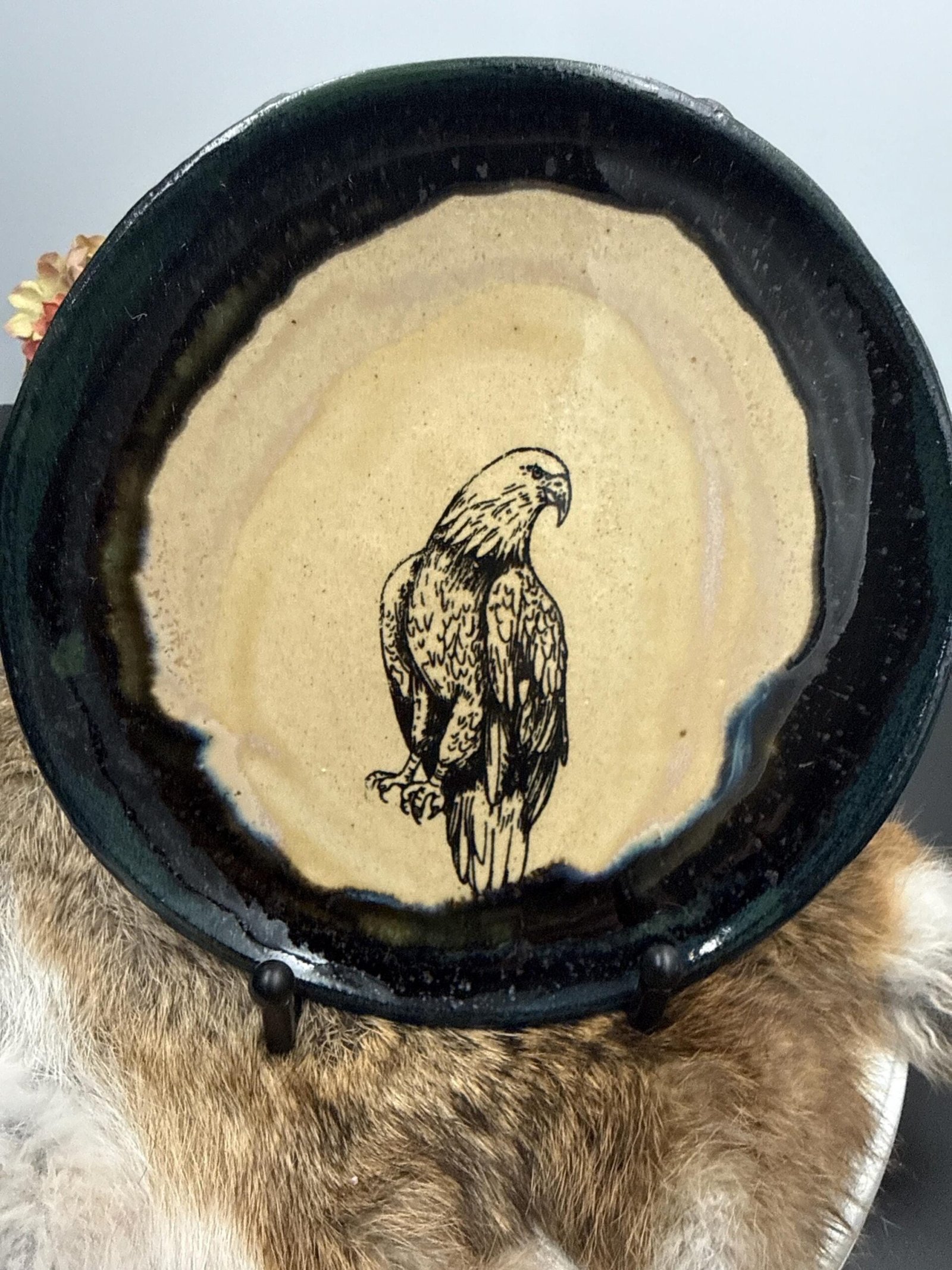 Majestic eagle hand made stoneware plate . 7”