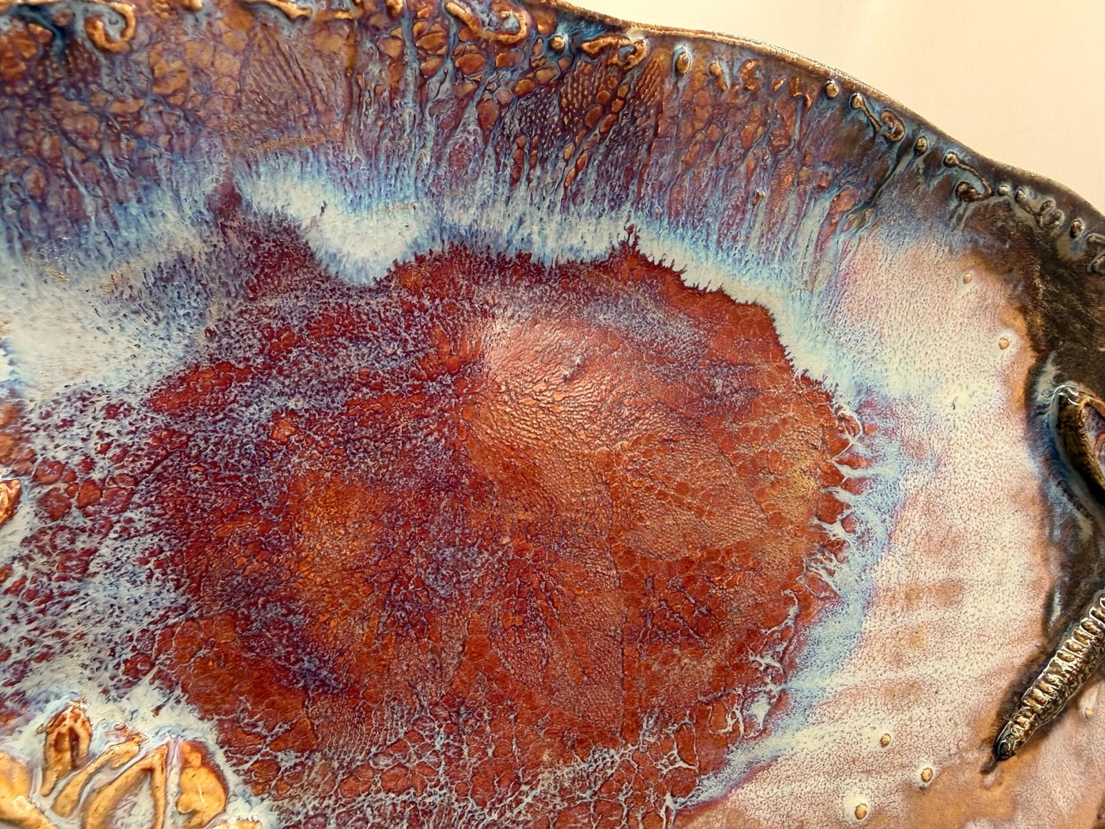 Stoneware Dragonfly Platter: Hand-Pressed Lace Serving Dish - Image 2
