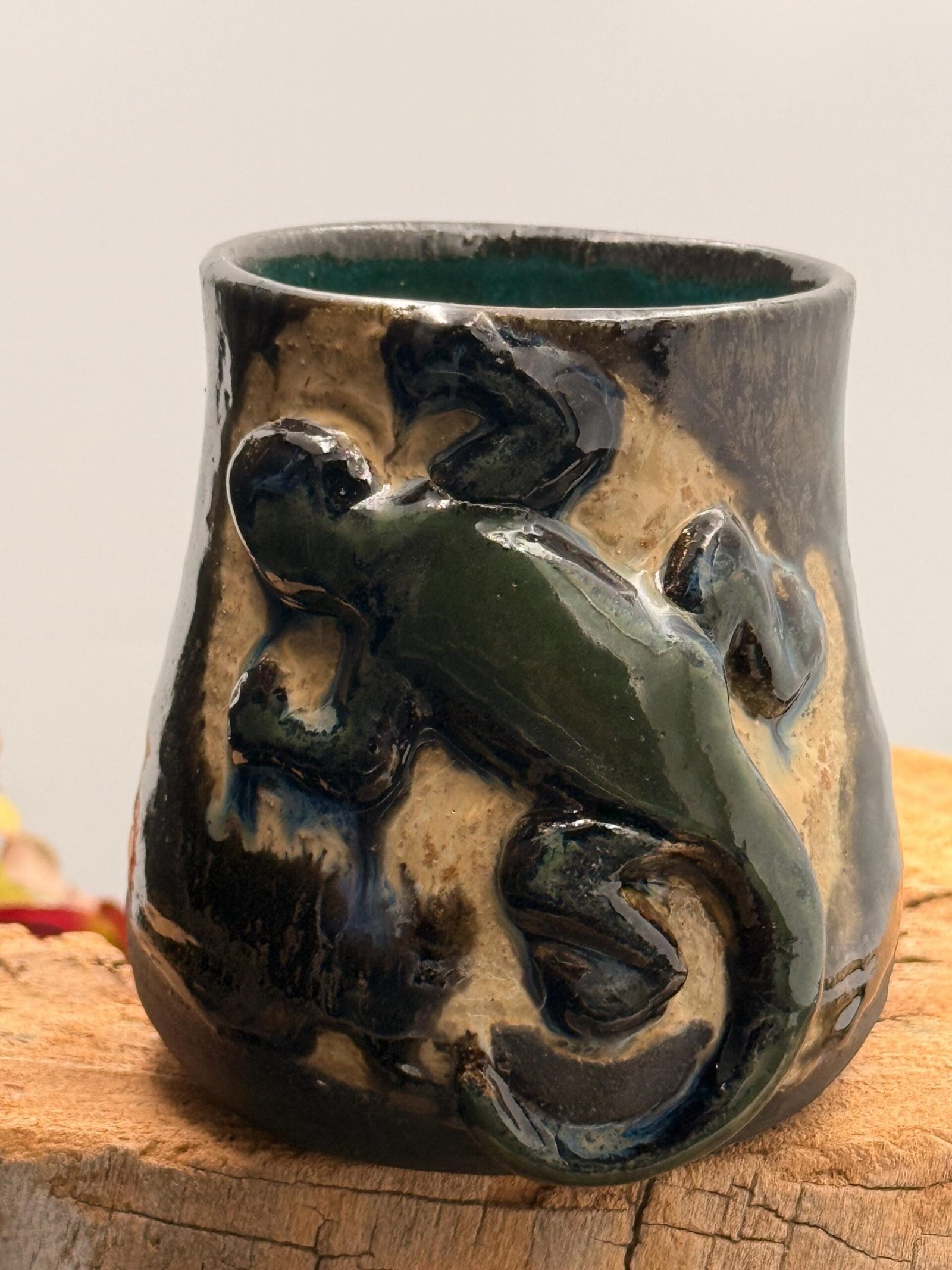 Stoneware lizard chalice hand made cup/ wine/ glass ceramic