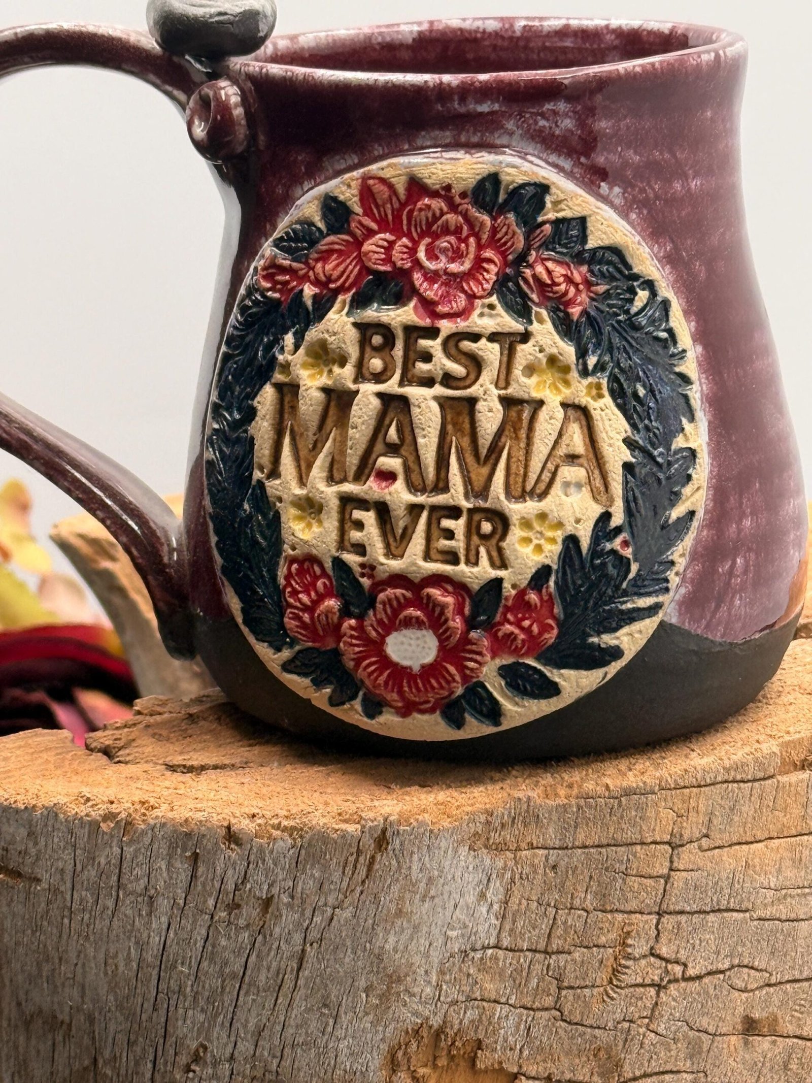 Handmade Floral Pendant Mug: Best Mama Ever Pottery – - Image 2