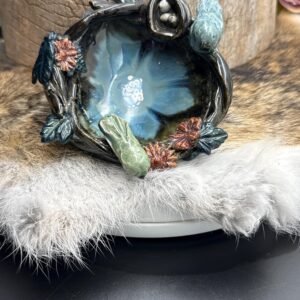 Hand sculpted ceramic stoneware,Mama and papa with eggs in nest Bird  bowl.