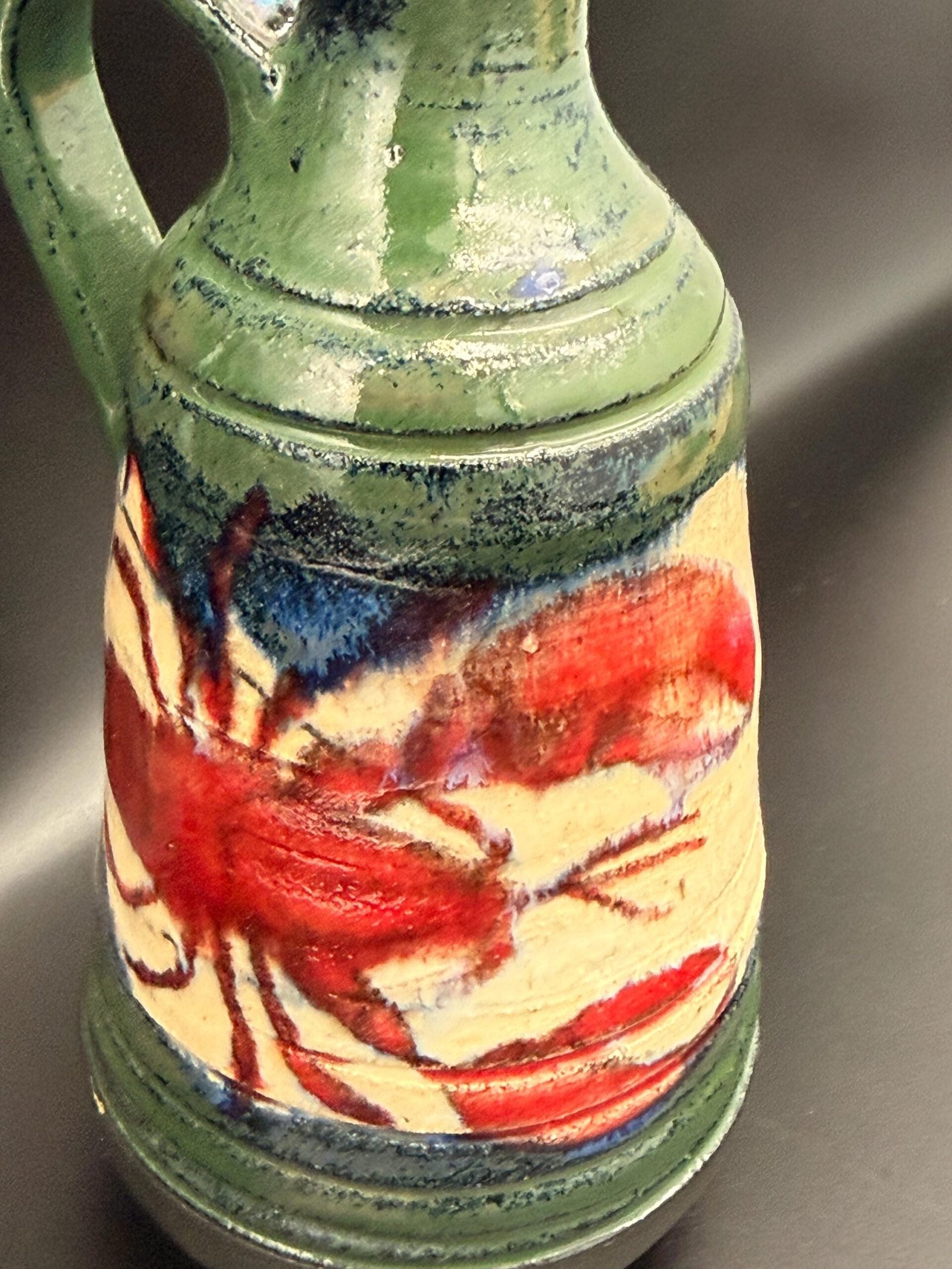 Lobster/ Crawfish oil decanter pitcher handmade ceramic. - Image 2