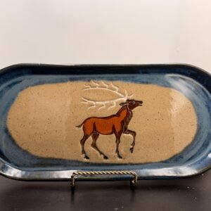 Stoneware Stag,Deer, elk serving  Platter dish. Bread Dish, charcuterie board.