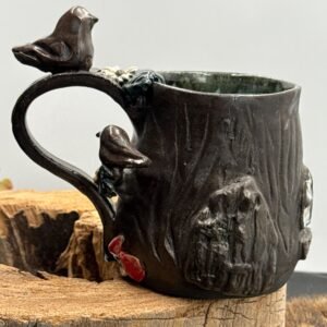 Little birds forest Coffee mug. Gnome home. House treehouse