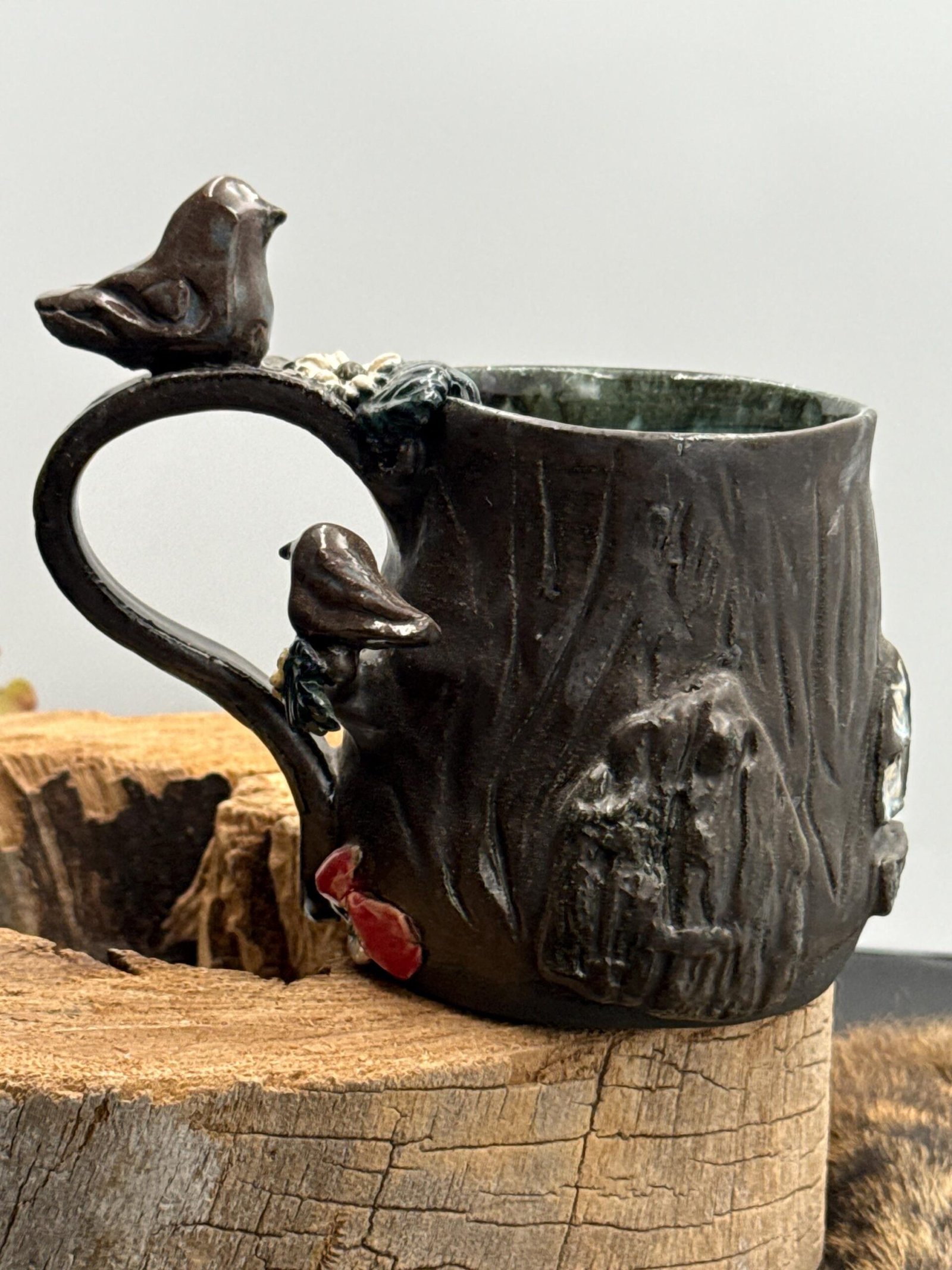 Little birds forest Coffee mug. Gnome home. House treehouse