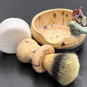 Hand made stoneware wet shave set. Birds motife