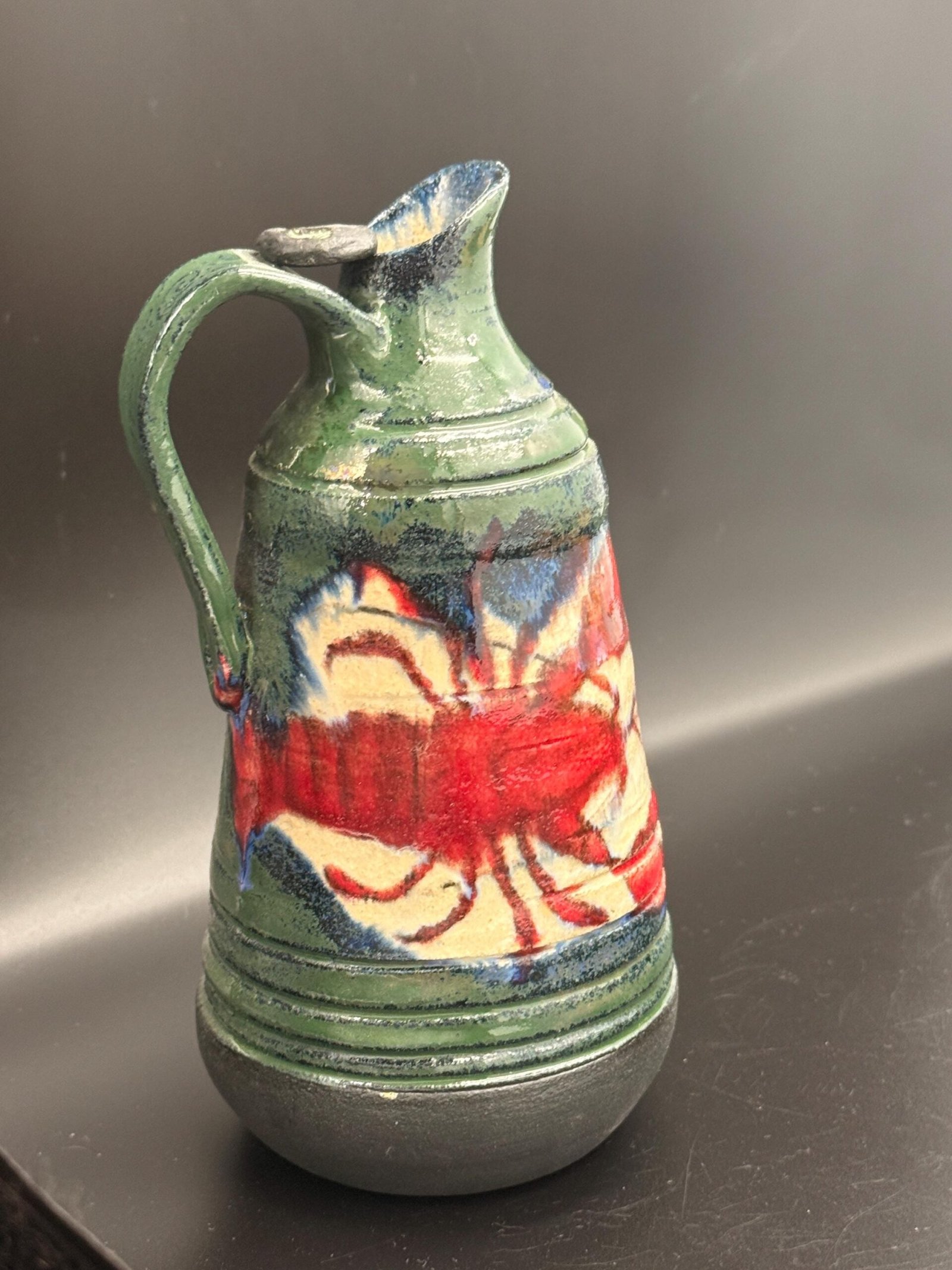 Lobster/ Crawfish oil decanter pitcher handmade ceramic.