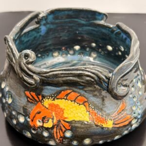 Handmade Stoneware Koi Fish Bowl – Underwater Waves Flora Art Suzanne Burke